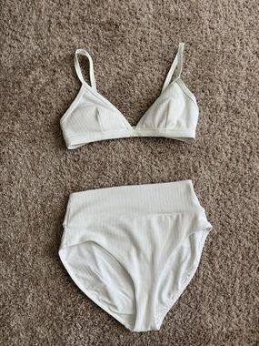 Calia Triangle Bikini Top and High Rise Moderate Coverage Bottoms - White Medium